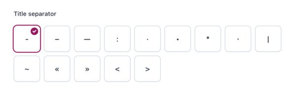 Screenshot showing the title separator symbols you can choose from in the site basics settings in yoast seo