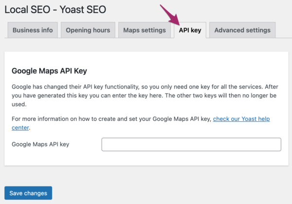 API key settings in Local SEO for WordPress