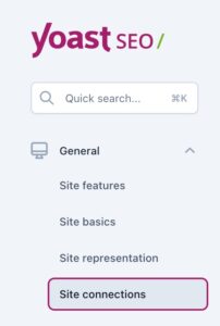 Screenshot of the 'Site connections' menu item in the Yoast SEO settings.