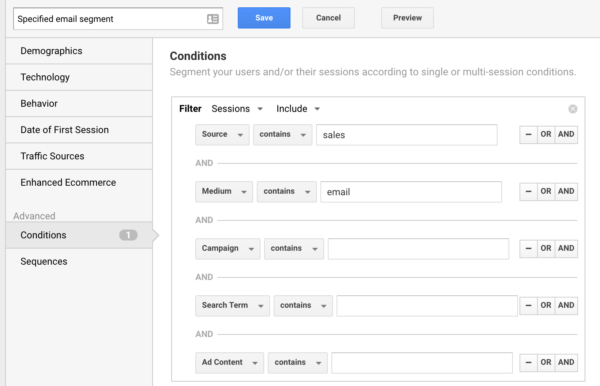 Creating an email segment in Google Analytics