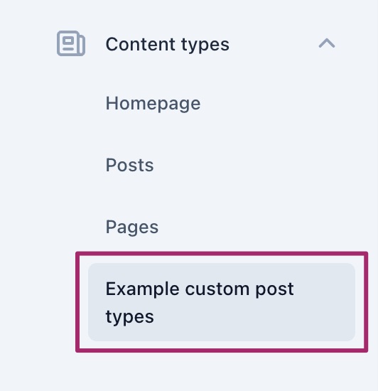 Screenshot of the menu item for an example custom post type in the Yoast SEO Content types settings.