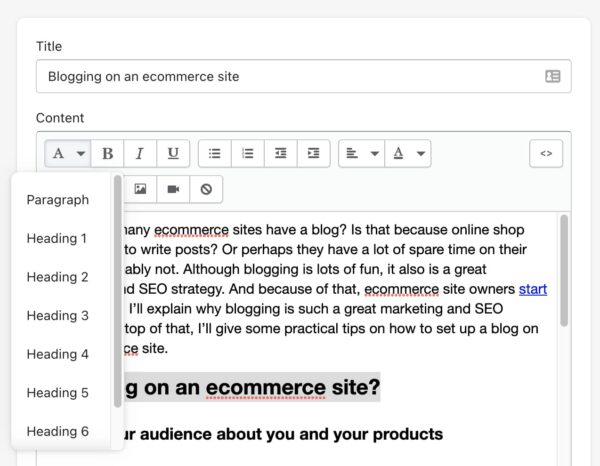 adding a heading in shopify