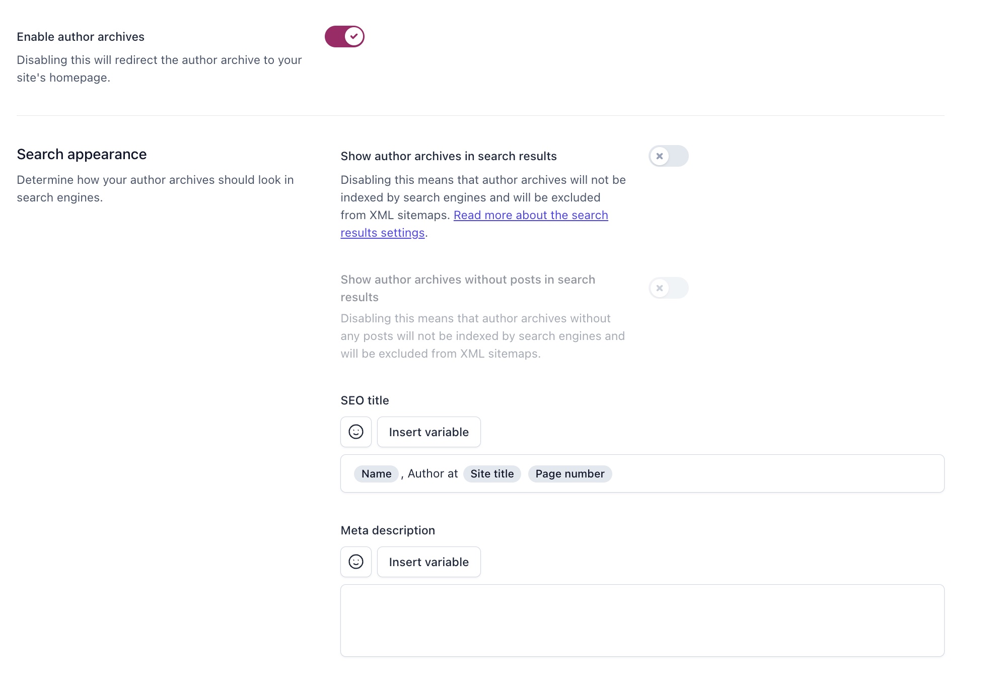 Search appearance of author archives in Yoast SEO
