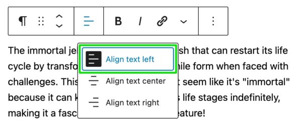 Screenshot of the alignment options in WordPress