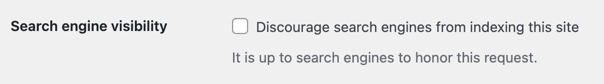 this is the search engine visibility setting in wordpress without a checkmark