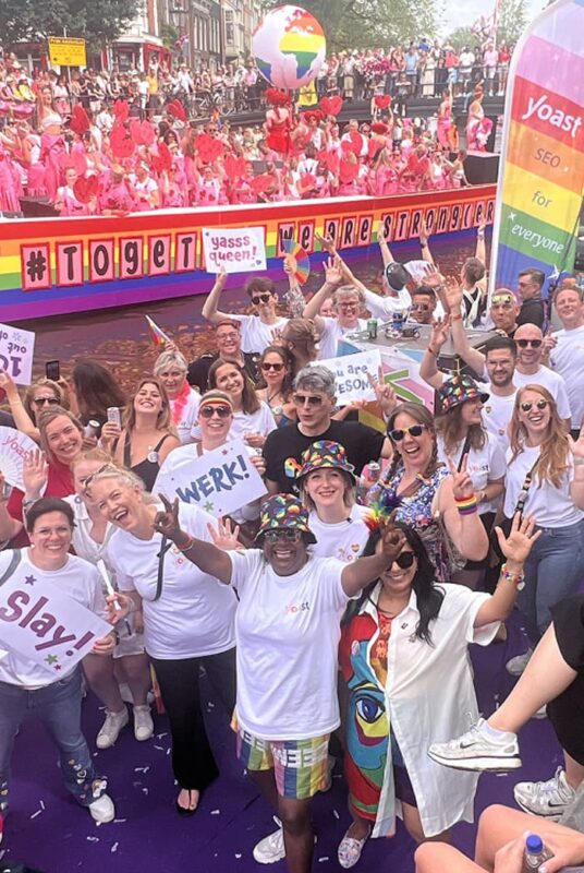 Team Yoast on a boat during Pride Amsterdam