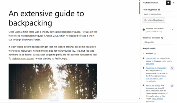 Yoast SEO multiple keywords feature